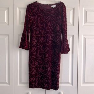 Calvin Klein Dress - Size 10 - Velvet material with Floral inlay. Pre-loved